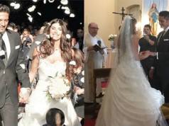 Pato Laguna se casó ayer por la Iglesia con Yanina Halabi. El vestido de novia fue un dramático modelo realizado pro la chilena Millaray Palma. FOTOS: ARIEL MORALES / LA CUARTA - IMAGEN TOMADA DEL TWITTER ‏@MujerSmart