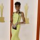 Winnie Harlow poses on the champagne-colored red carpet during the Oscars arrivals at the 95th Academy Awards in Hollywood, Los Angeles, California, U.S., March 12, 2023. REUTERS/Eric Gaillard