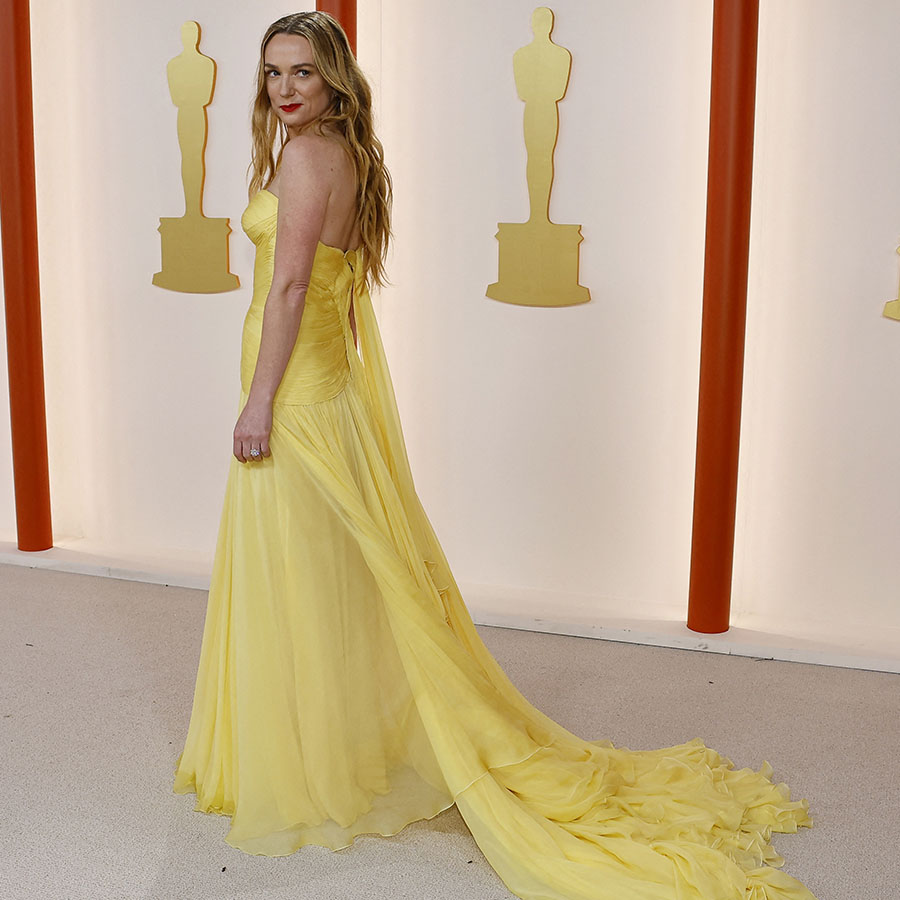 Kerry Condon poses on the champagne-colored red carpet during the Oscars arrivals at the 95th Academy Awards in Hollywood, Los Angeles, California, U.S., March 12, 2023. REUTERS/Eric Gaillard